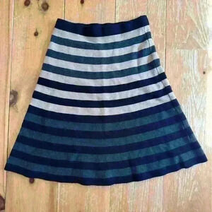 Spence Knit Skirt, Striped Knit Skirt Black, Grey and Beige, Size Small